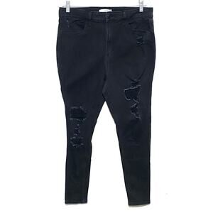 SO Black Jeans Super High Rise Jegging Juniors 17/33W Distressed Ripped Grunge